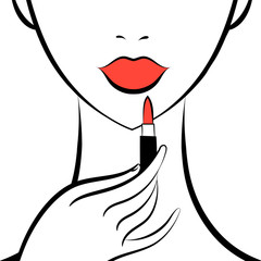 Woman paints lips