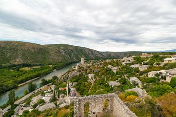 Fototapeta na wymiar Outstanding panorama of Pocitelj old town, Bosnia and Herzegovina