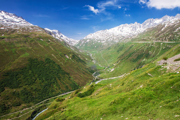 Mountain road in Swiss Alps, Furkapass, Switzerland