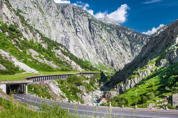 Obraz na płótnie Canvas Gothard pass Mountain road in Swiss Alps, Switzerland