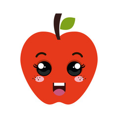 red apple fruit food. kawaii cartoon with happy expression face. vector illustration