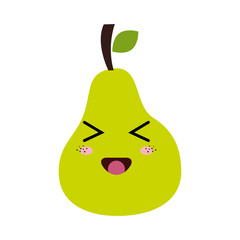 green pear fruit food. kawaii cartoon with happy expression face. vector illustration