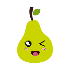 green pear fruit food. kawaii cartoon with happy expression face. vector illustration