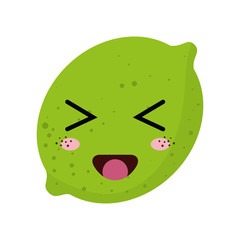 green lemon acid fruit food. kawaii cartoon with happy expression face. vector illustration