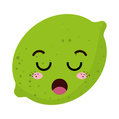 green lemon acid fruit food. kawaii cartoon with lazy expression face. vector illustration