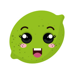green lemon acid fruit food. kawaii cartoon with happy expression face. vector illustration
