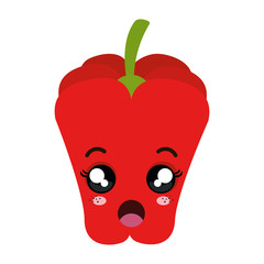 red pepper vegetable food. kawaii cartoon with surprised expression face. vector illustration
