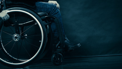 Woman invalid girl sitting on wheelchair