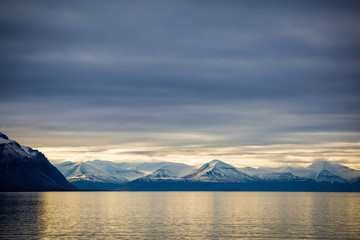 Svalbard montains at sunset