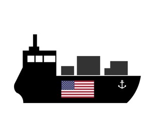 Drapeau des États-Unis d'Amérique sur un bateau cargo