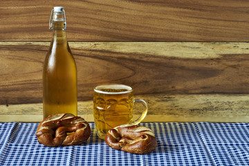 Beer and pretzels.