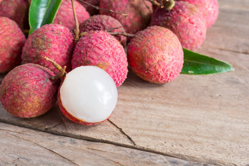 Lychee, Fresh lychee and peeled showing the red skin and white f
