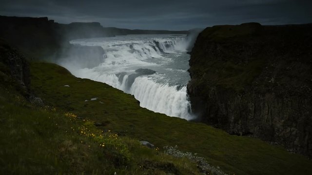 Gullfoss waterfall at sunset in Iceland