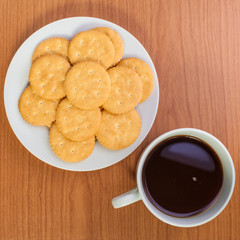 crackers biscuits on wooden background