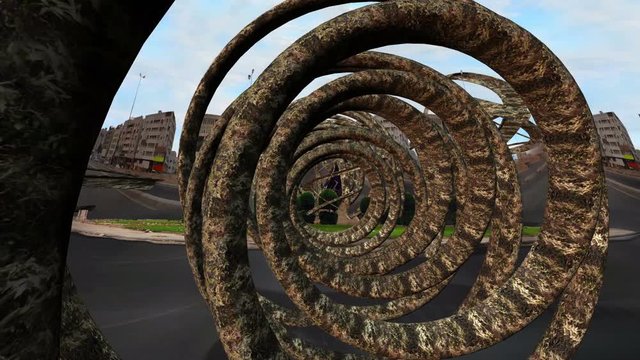 Statue rocket Square and circles twisted tree