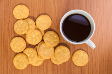 crackers biscuits on wooden background