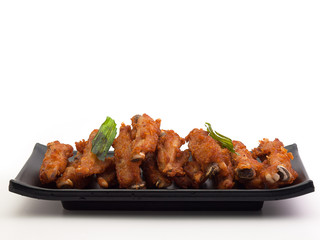 Close  up Fried chicken Placed on a white background.