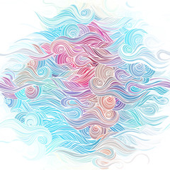 Vector color abstract hand-drawn pattern with waves and clouds