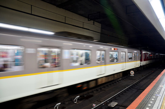 Movement of subway train Kintetsu running from Nara station go t