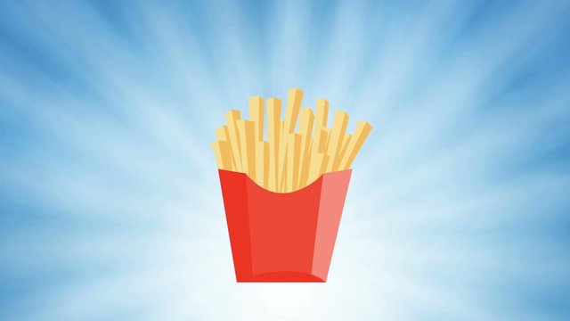 Fast food - junk food like burgers, fries and hotdogs in an animated motion graphic background