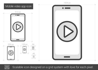 Mobile video app line icon.