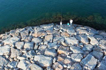 Fishing on the Mediterranean coast in Alanya. Turkey.