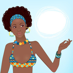 Portrait of beautiful African woman in ornate bikini