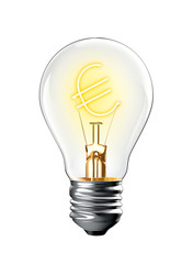 Glowing Euro Sign in Light Bulb