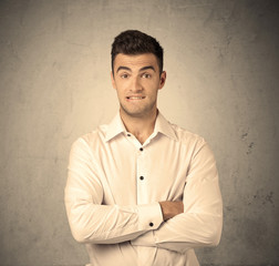 Sales worker making face expressions