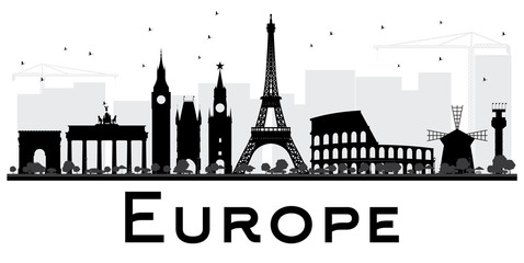 Europe Skyline Silhouette with Landmarks.