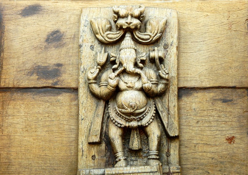 Wooden carving of Hindu God Ganesha 