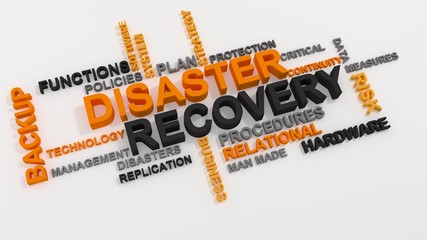 Disaster Recovery word cloud over white background