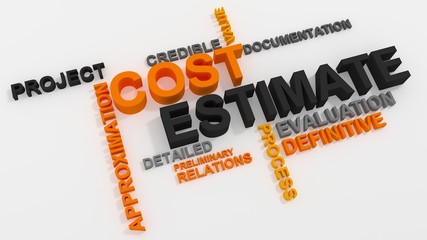 Cost Estimate word cloud over white background