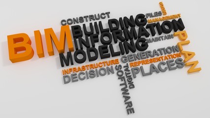 BIM Building Information Modeling word cloud over white background