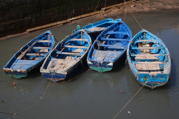 4 Blue Boats in Essaouira Harbour