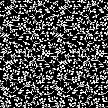 Fototapeta Tiny flowers seamless pattern, vector, black and white