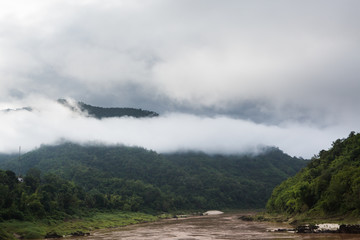 Mountains with clouds over the mekong river