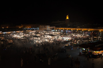 A overview over the jem el fna market in marrakech, which is a world heritage site.