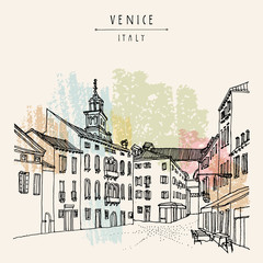 Venice Italy Europe vintage artistic hand drawn postcard