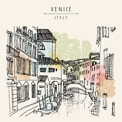 Venice, Italy. Hand drawn postcard