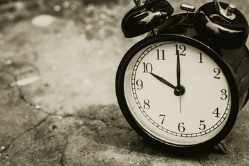 old retro clock with space for text sepia color at 10 o'clock.