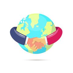 handshake around earth globe. international business cooperation