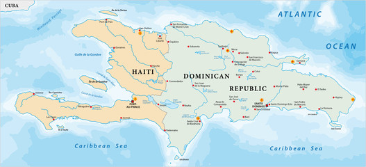 map of the Caribbean island of Hispaniola - obrazy, fototapety, plakaty