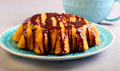 Pumpkin cake with chocolate glaze