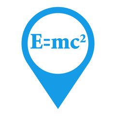 Icono plano localizacion formula E=mc2 azul