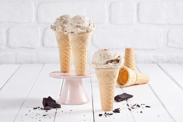 Ice cream cones and chocolate pieces.