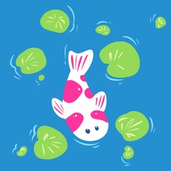 Japanese carp koi fish lake cartoon illustration 
