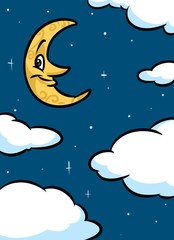 Obraz na płótnie Canvas Night clouds month cartoon illustration background