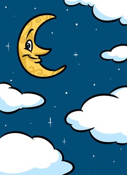 Night clouds month cartoon illustration  background