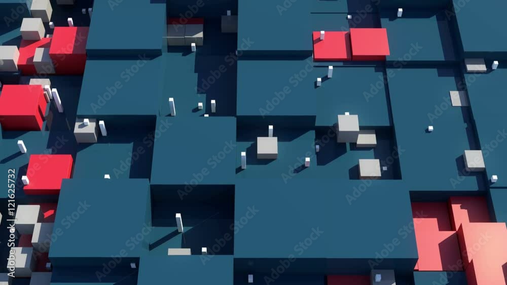 Poster loopable abstract geometry background. 3d rendered cubes with different size. 3d cubes with shadows,